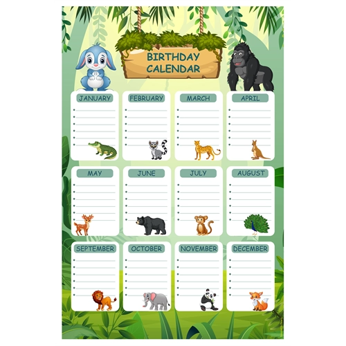 Classroom Birthday Calendar Jungle Safari Design